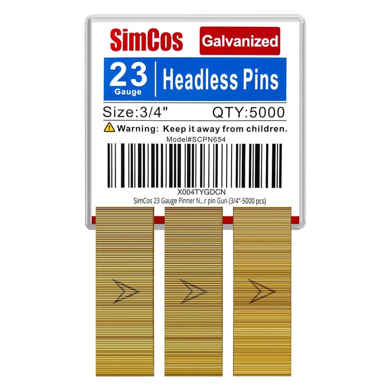 SimCos 23 Gauge Pinner Nails 1/2"~1-3/8" Headless Pin Nails for 23 GA Pneumatic or Electric Pinner or pin Gun (3/4"-5000 pcs) - Image 1